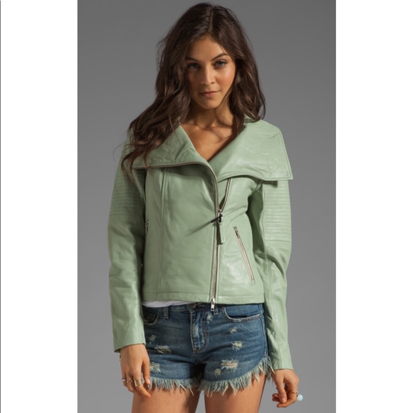 Mackage Gabby Classic Leather Jacket in Mint - Picture 2 of 13
